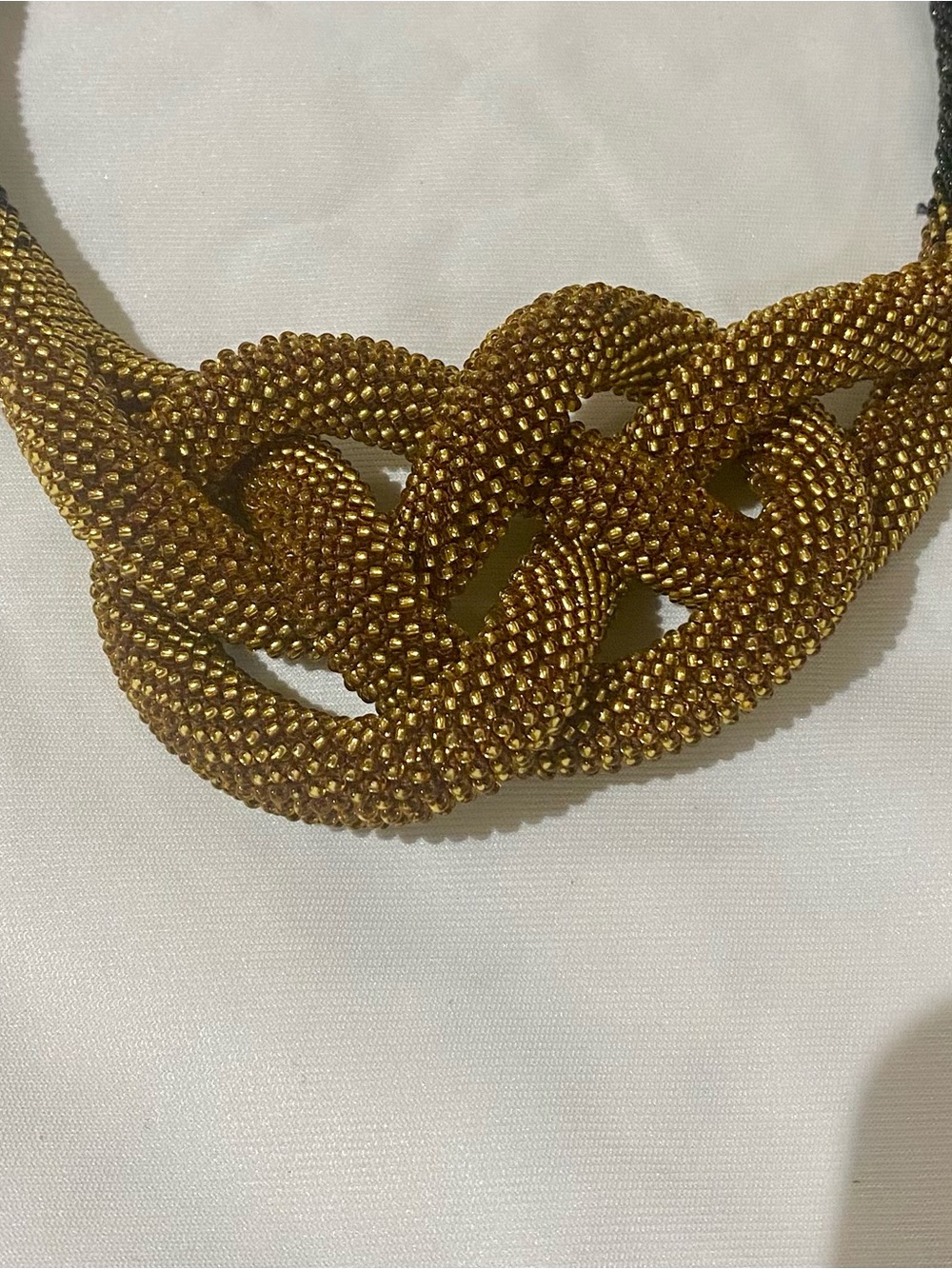 Statement Necklace - Black and Gold Beaded Knot Necklace